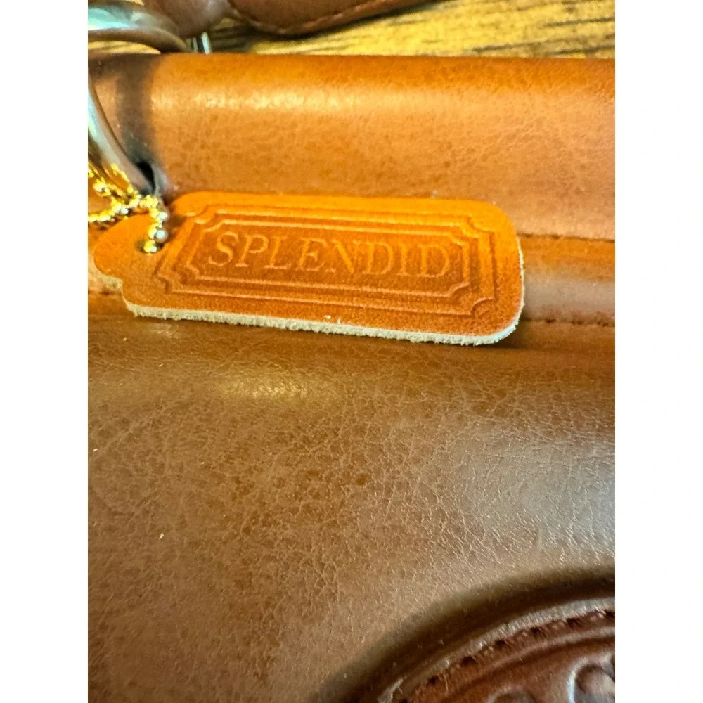 Rosenio Splendid Tan Leather Document Bag Portfolio Case Gold Rose Logo Vintage